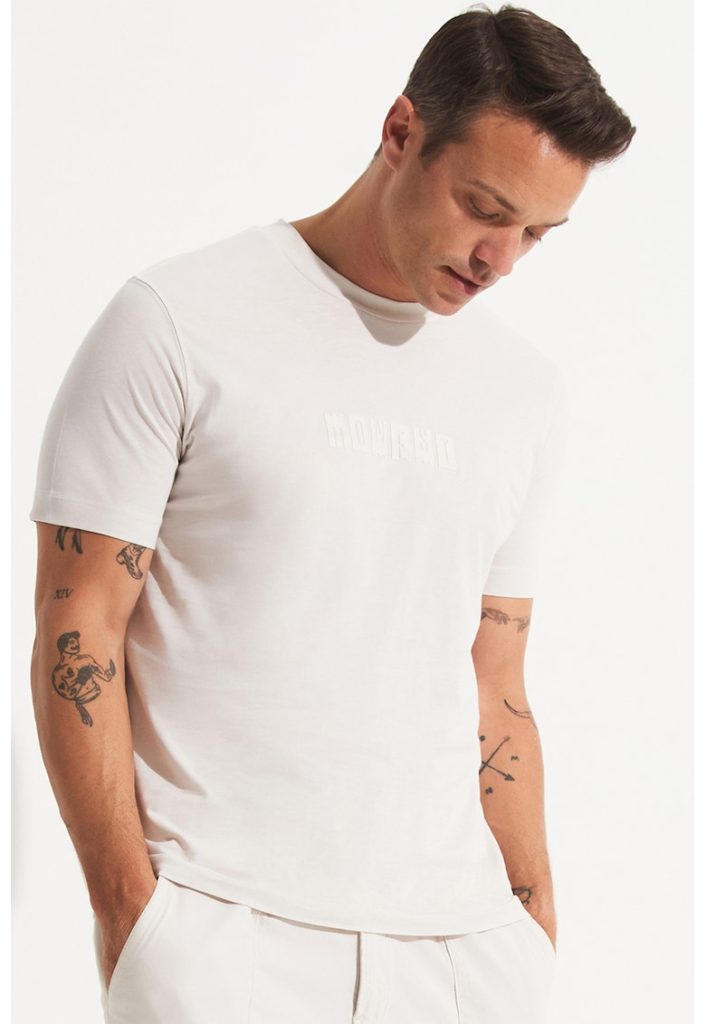 Tricou din amestec de bumbac cu aplicatie text-BARBATI-IMBRACAMINTE/Tricouri si maiouri