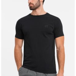 Tricou din amestec de bumbac cu decolteu la baza gatului-BARBATI-IMBRACAMINTE/Tricouri si maiouri