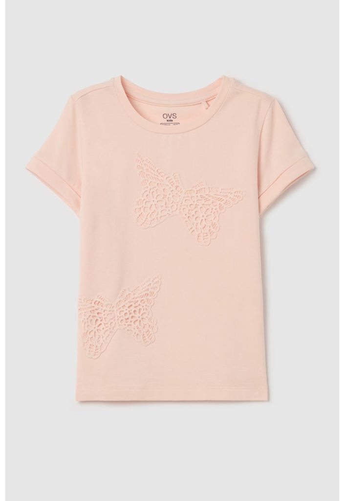 Tricou din bumbac cu broderie-FETE-