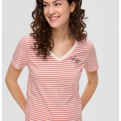 Tricou din bumbac cu decolteu in V-FEMEI-IMBRACAMINTE/Tricouri si maiouri