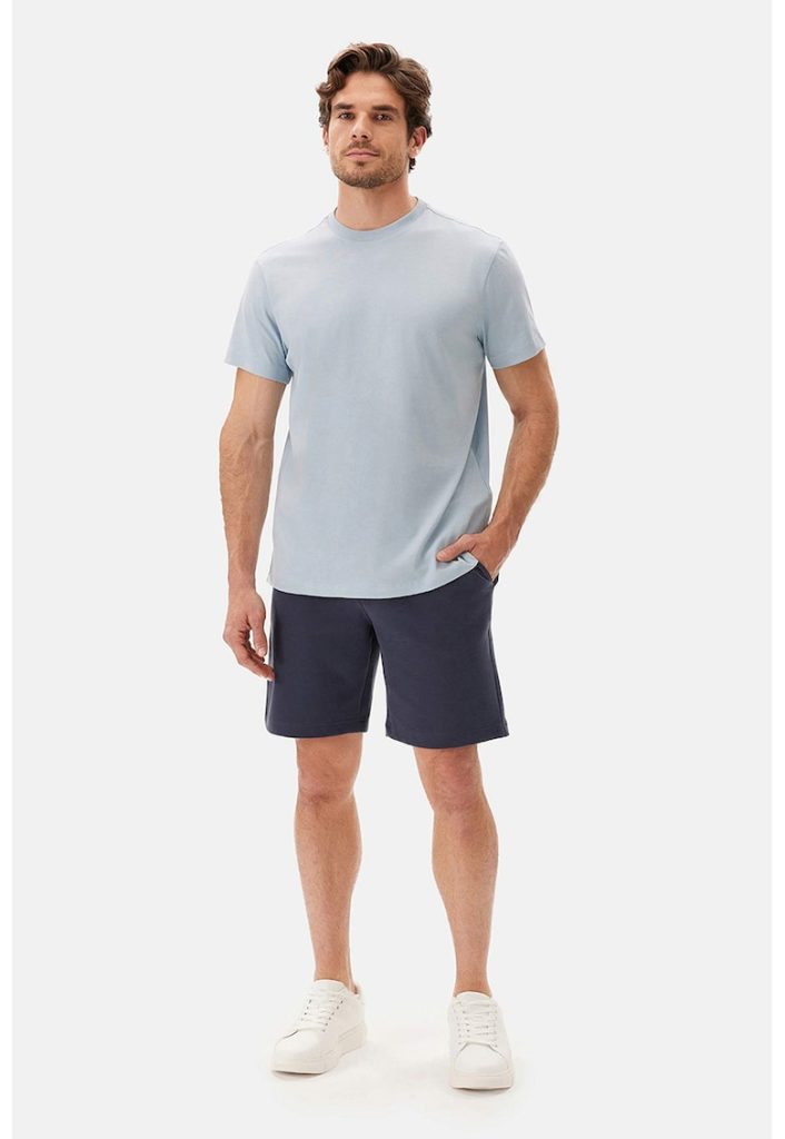 Tricou din bumbac cu decolteu la baza gatului-BARBATI-IMBRACAMINTE/Tricouri si maiouri