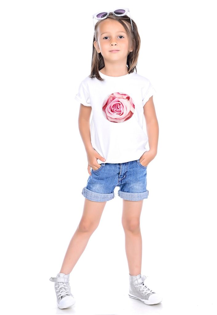 Tricou din bumbac cu decolteu la baza gatului-FETE-