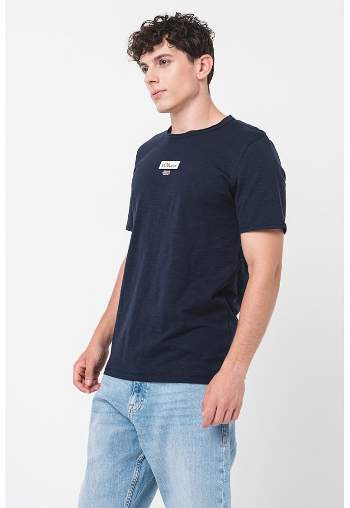 Tricou din bumbac cu imprimeu logo discret-BARBATI-