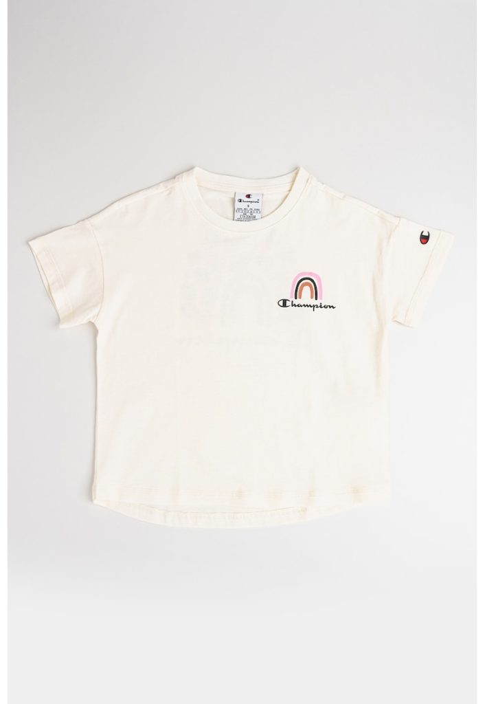 Tricou din bumbac cu logo pe piept-FETE-
