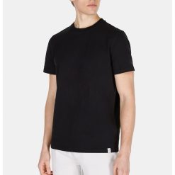 Tricou din bumbac cu model uni si decolteu la baza gatului-BARBATI-IMBRACAMINTE/Tricouri si maiouri