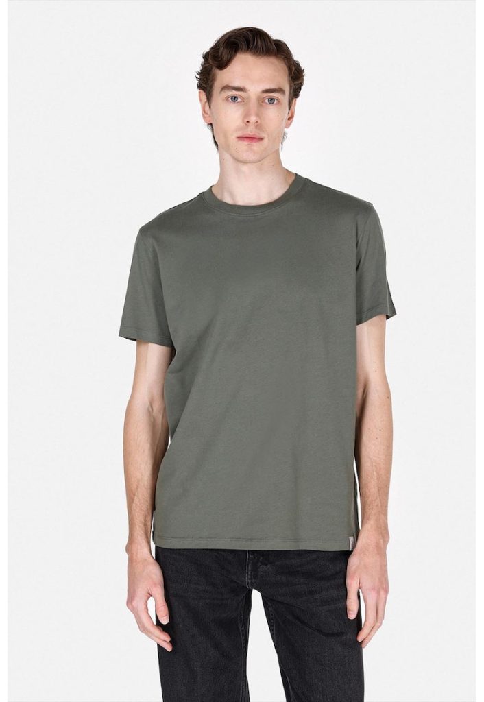 Tricou din bumbac cu model uni si decolteu la baza gatului-BARBATI-IMBRACAMINTE/Tricouri si maiouri