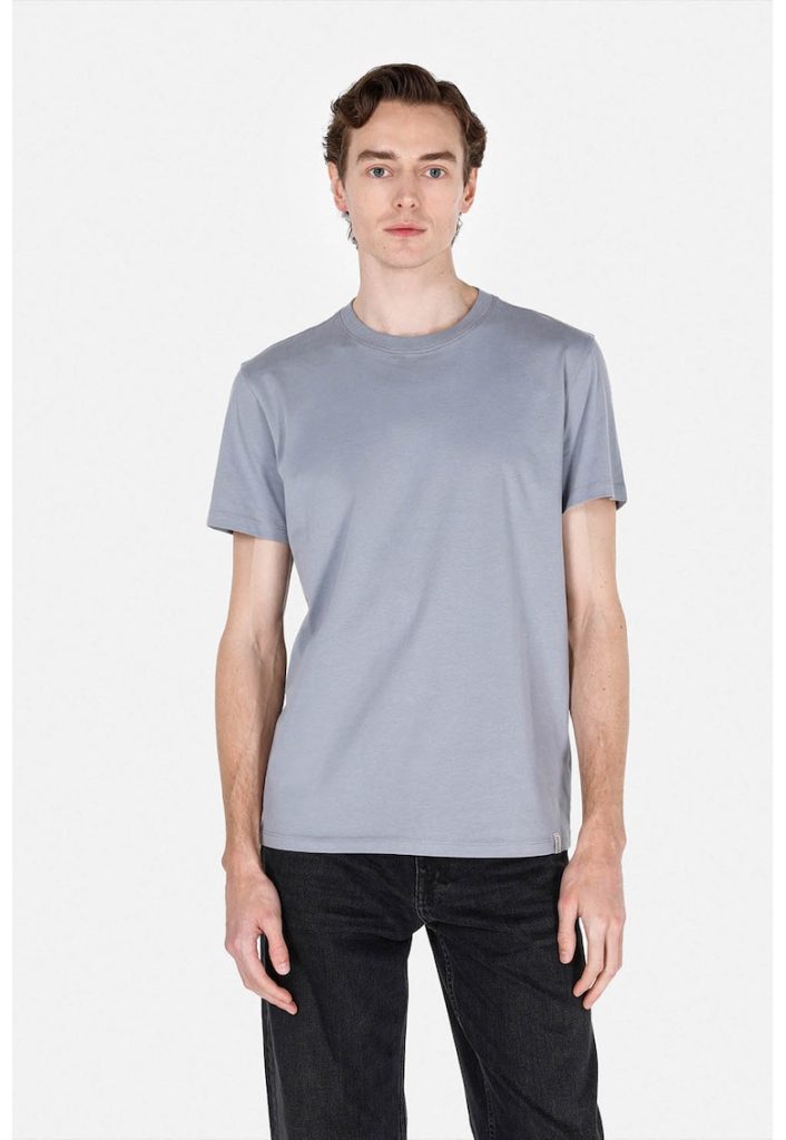 Tricou din bumbac cu model uni si decolteu la baza gatului-BARBATI-IMBRACAMINTE/Tricouri si maiouri