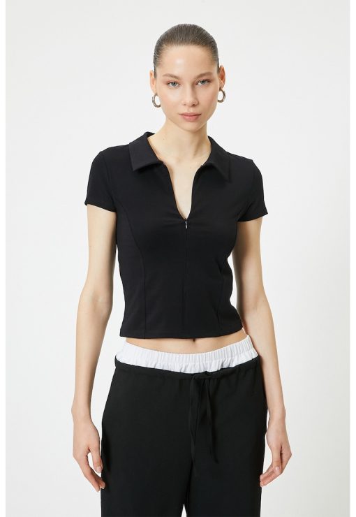 Tricou polo cu fenta cu fermoar-FEMEI-