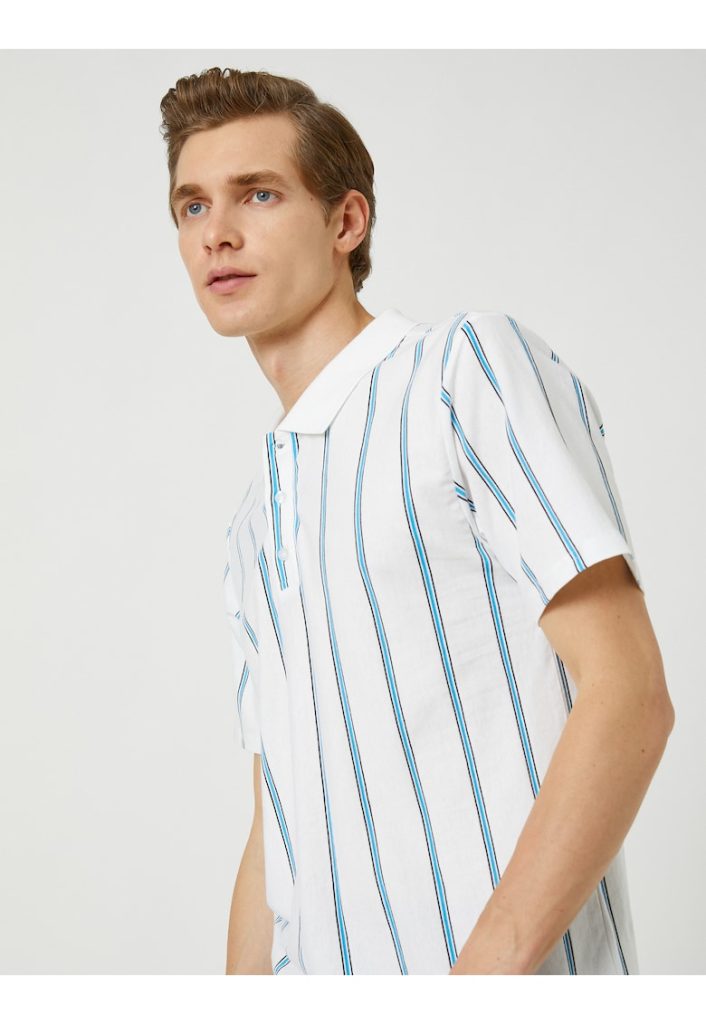 Tricou polo din amestec de bumbac cu dungi-BARBATI-