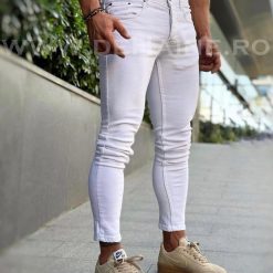 Blugi barbati conici albi  B3340-Blugi barbati