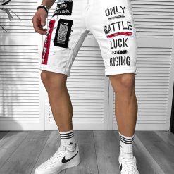 Blugi barbati scurti conici albi  cu stikere  4602 H3-3-Blugi barbati > Blugi scurti