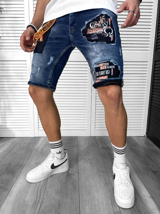 Blugi barbati scurti conici  cu stikere  4610 H1-5-Blugi barbati > Blugi scurti