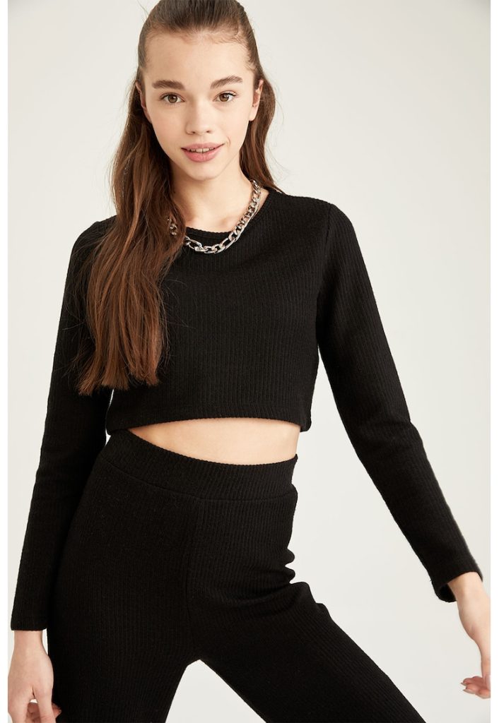 Bluza crop cu aspect striat-FEMEI/IMBRACAMINTE/Bluze-IMBRACAMINTE/Bluze