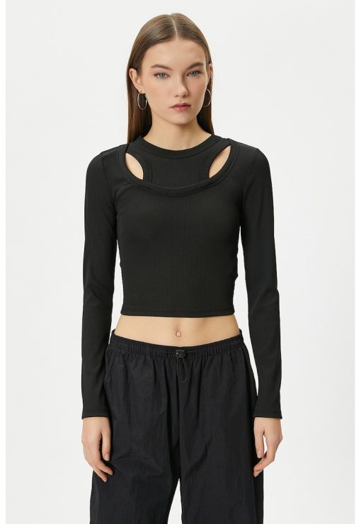 Bluza crop cu decupaje-FEMEI/IMBRACAMINTE/Bluze-IMBRACAMINTE/Bluze