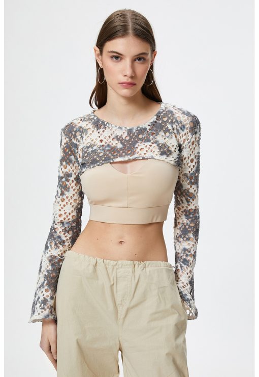 Bluza crop cu imprimeu-FEMEI/IMBRACAMINTE/Bluze-IMBRACAMINTE/Bluze