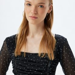 Bluza crop cu maneci semitransparente-FEMEI/IMBRACAMINTE/Bluze-IMBRACAMINTE/Bluze