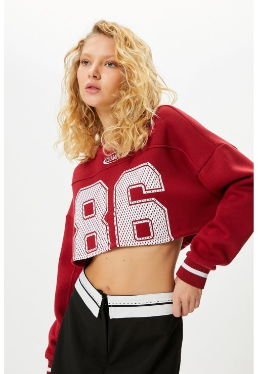 Bluza crop de trening cu maneci cazute-FEMEI/IMBRACAMINTE/Hanorace-IMBRACAMINTE/Hanorace