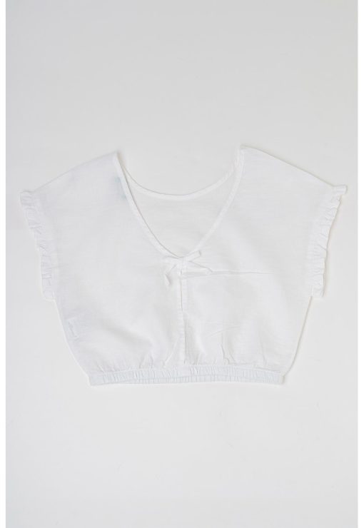 Bluza crop din amestec de in si bumbac cu maneci scurte-FETE/IMBRACAMINTE/Bluze-IMBRACAMINTE/Bluze