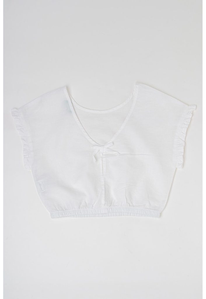 Bluza crop din amestec de in si bumbac cu maneci scurte-FETE/IMBRACAMINTE/Bluze-IMBRACAMINTE/Bluze