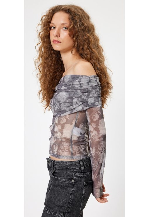 Bluza crop din plasa cu decolteu pe umeri-FEMEI/IMBRACAMINTE/Bluze-IMBRACAMINTE/Bluze
