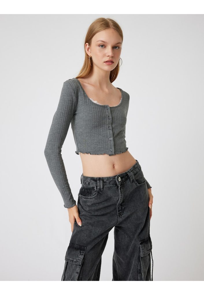Bluza crop striata cu terminatii valurite-FEMEI/IMBRACAMINTE/Bluze-IMBRACAMINTE/Bluze