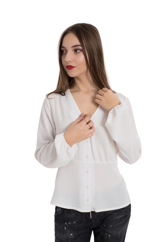 Bluza cu decolteu in V si fenta cu nasturi Fiona-FEMEI/IMBRACAMINTE/Bluze-IMBRACAMINTE/Bluze