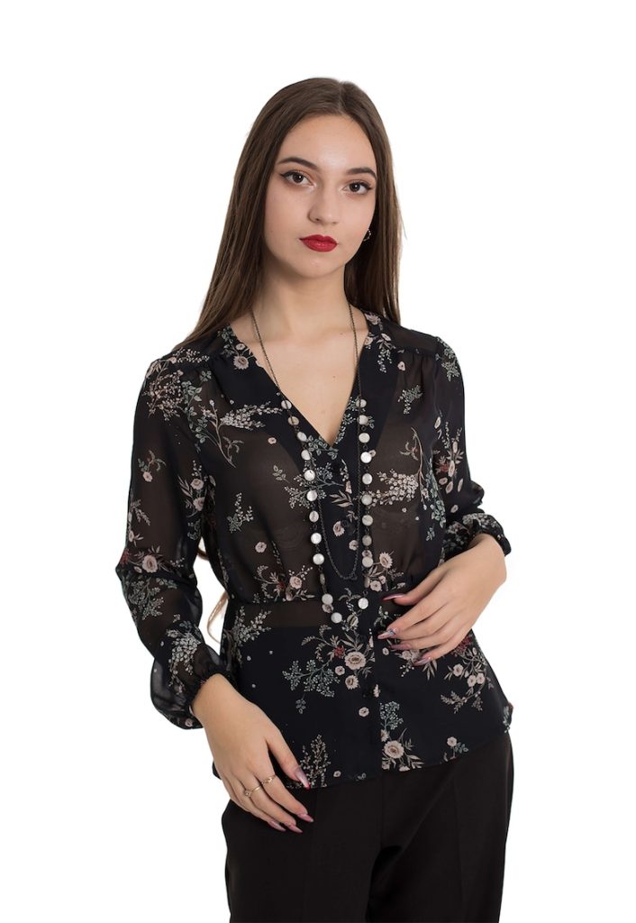 Bluza cu decolteu in V si fenta cu nasturi Fiona-FEMEI/IMBRACAMINTE/Bluze-IMBRACAMINTE/Bluze