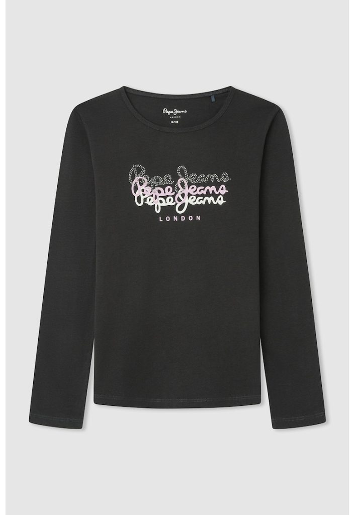 Bluza cu decolteu rotund si imprimeu logo-FETE/IMBRACAMINTE/Bluze-IMBRACAMINTE/Bluze