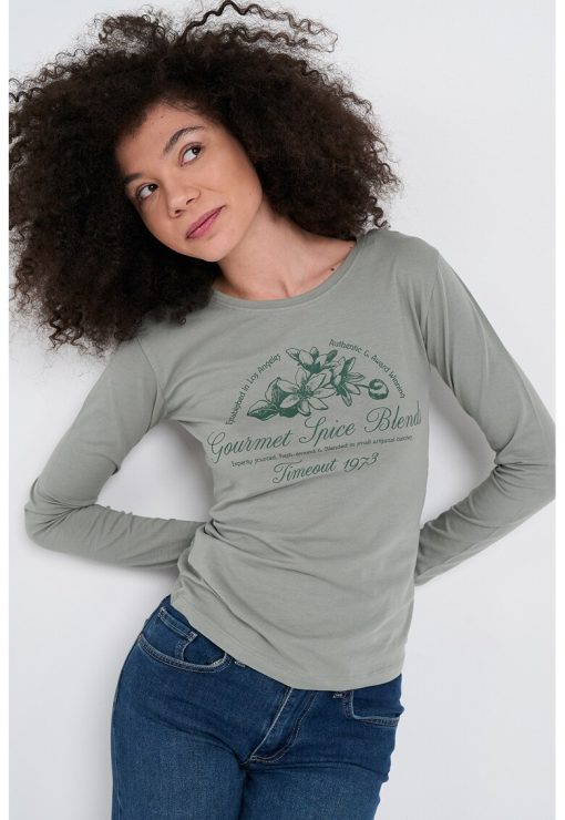 Bluza cu imprimeu floral si text-FEMEI/IMBRACAMINTE/Bluze-IMBRACAMINTE/Bluze
