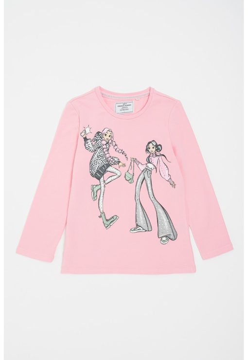 Bluza cu imprimeu si aplicatii din paiete-FETE/IMBRACAMINTE/Bluze-IMBRACAMINTE/Bluze