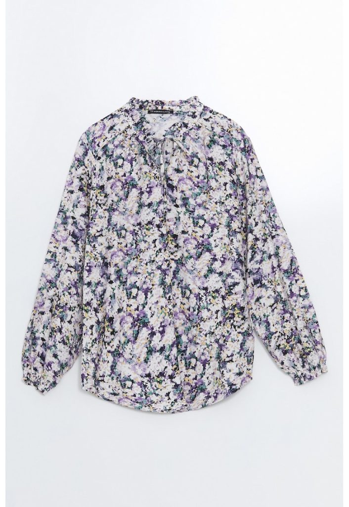 Bluza cu model floral si snururi la gat-FEMEI/IMBRACAMINTE/Bluze-IMBRACAMINTE/Bluze