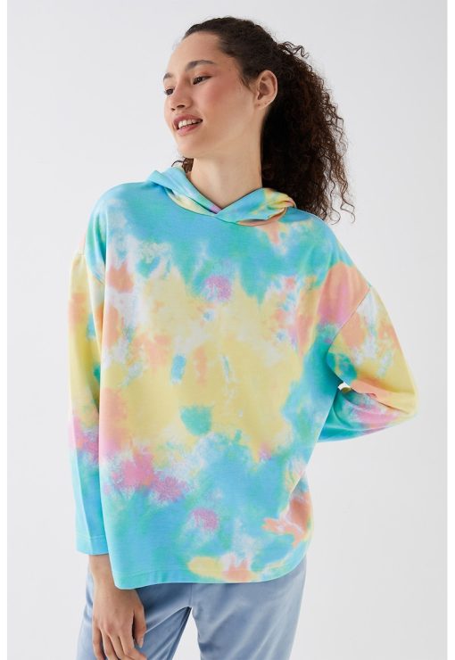 Bluza de pijama din amestec de bumbac cu model tie-dye-FEMEI/IMBRACAMINTE/Pijamale si halate de baie-IMBRACAMINTE/Pijamale si halate de baie