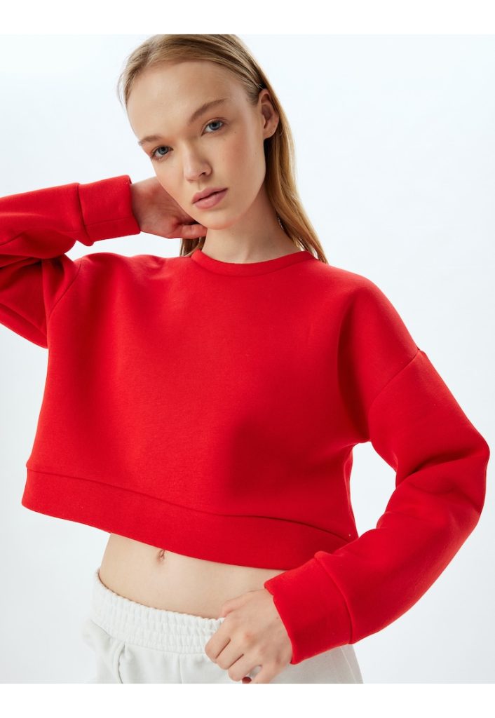 Bluza de trening crop cu maneci cazute-FEMEI/IMBRACAMINTE/Hanorace-IMBRACAMINTE/Hanorace