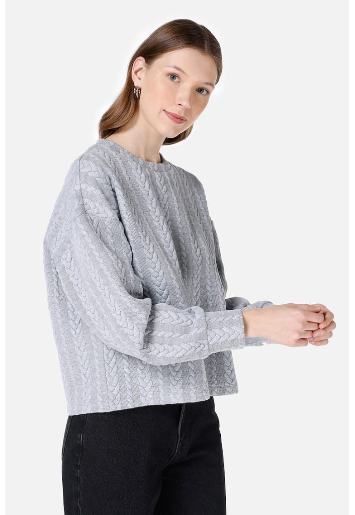 Bluza de trening crop texturata-FEMEI/IMBRACAMINTE/Bluze-IMBRACAMINTE/Bluze