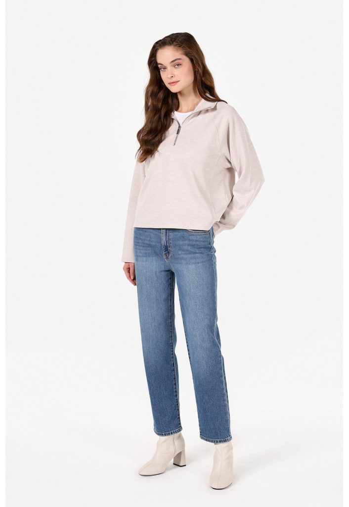 Bluza de trening cu fermoar scurt si maneci raglan-FEMEI/IMBRACAMINTE/Hanorace-IMBRACAMINTE/Hanorace
