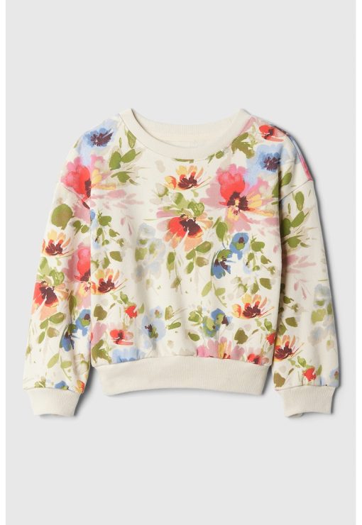 Bluza de trening cu maneci cazute si imprimeu floral-FETE/IMBRACAMINTE/Bluze-IMBRACAMINTE/Bluze