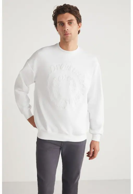 Bluza de trening din amestec de bumbac cu decolteu la baza gatului-BARBATI/IMBRACAMINTE/Hanorace-IMBRACAMINTE/Hanorace