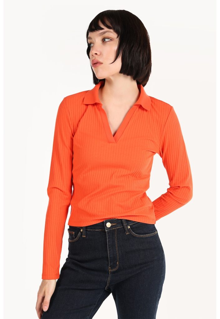 Bluza din amestec de bumbac cu aspect striat-FEMEI/IMBRACAMINTE/Bluze-IMBRACAMINTE/Bluze