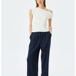 Bluza din amestec de bumbac cu decolteu asimetric-FEMEI/IMBRACAMINTE/Bluze-IMBRACAMINTE/Bluze