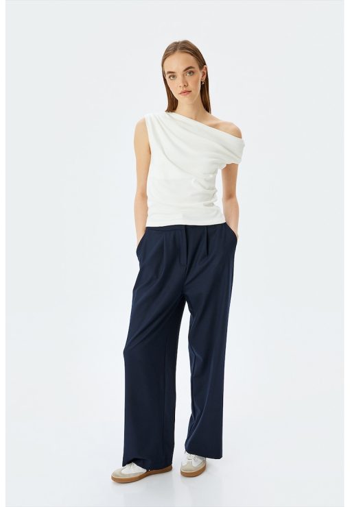 Bluza din amestec de bumbac cu decolteu asimetric-FEMEI/IMBRACAMINTE/Bluze-IMBRACAMINTE/Bluze