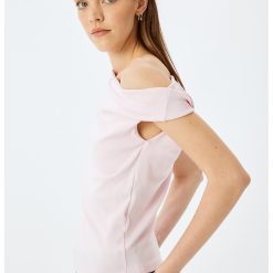 Bluza din amestec de bumbac cu decolteu asimetric-FEMEI/IMBRACAMINTE/Bluze-IMBRACAMINTE/Bluze