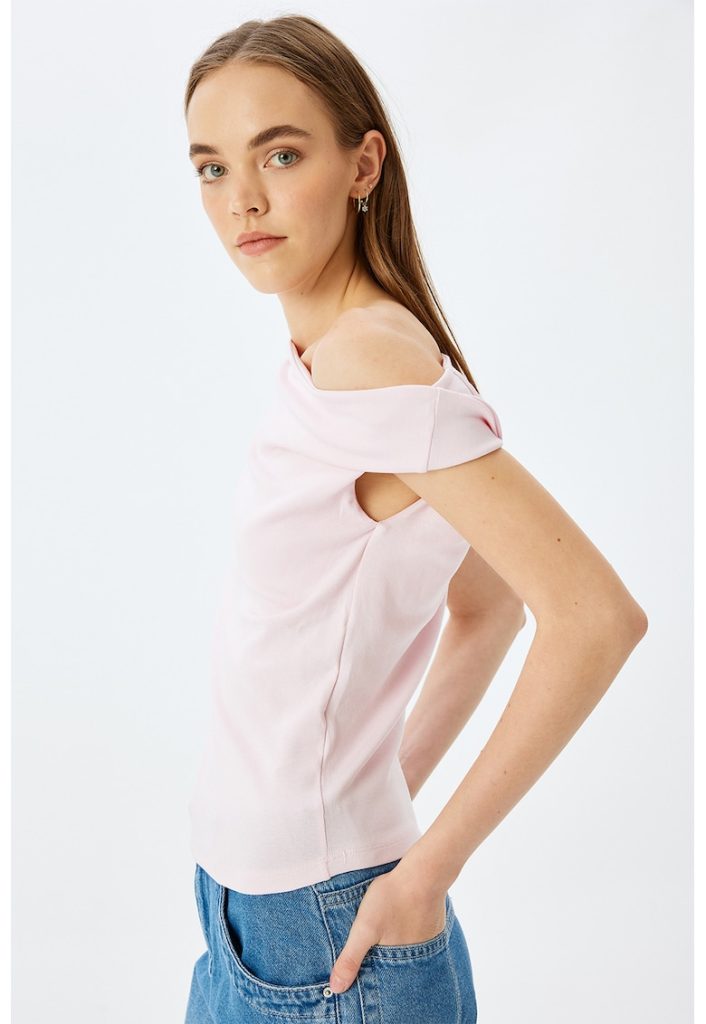 Bluza din amestec de bumbac cu decolteu asimetric-FEMEI/IMBRACAMINTE/Bluze-IMBRACAMINTE/Bluze