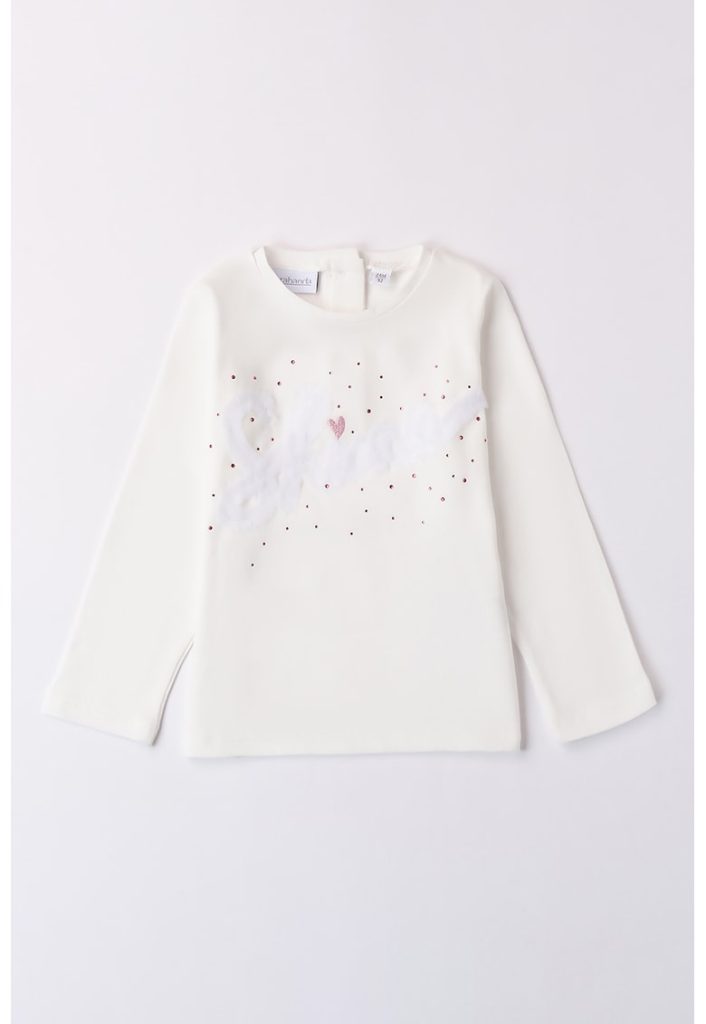 Bluza din amestec de bumbac cu decolteu rotund-FETE/IMBRACAMINTE/Bluze-IMBRACAMINTE/Bluze