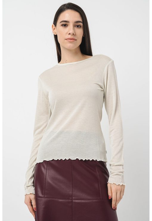Bluza slim fit cu decolteu rotund-FEMEI/IMBRACAMINTE/Bluze-IMBRACAMINTE/Bluze
