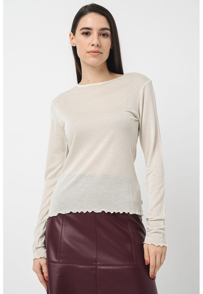 Bluza slim fit cu decolteu rotund-FEMEI/IMBRACAMINTE/Bluze-IMBRACAMINTE/Bluze