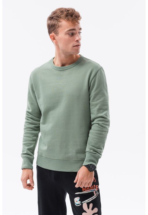 Bluza sport de bumbac cu decolteu la baza gatului - Verde deschis --BARBATI/IMBRACAMINTE/Hanorace-IMBRACAMINTE/Hanorace