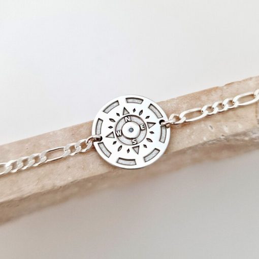 Bratara Busola Personalizata –cu Diamant Natural - Argint 925 Rodiat si bratara barbati cu lant-Toate >> Argint 925 >> Bratari Argint >> Noutati