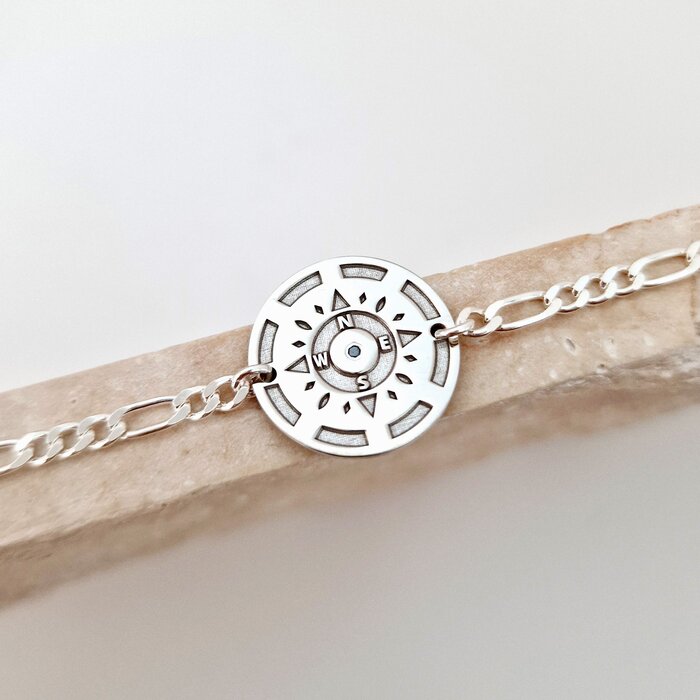 Bratara Busola Personalizata –cu Diamant Natural - Argint 925 Rodiat si bratara barbati cu lant-Toate >> Argint 925 >> Bratari Argint >> Noutati