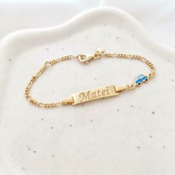 Bratara bebe - Placuta cu nume - Masinuta colorata si lantisor - Argint 925 placat cu Aur Galben 18K-Toate >> Argint 925 >> Bratari Argint Bebelusi >> Promoții