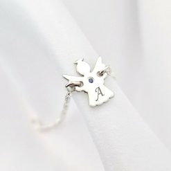 Bratara ingeras - personalizat cu initiala si Piatra pretioasa - Argint 925 Rodiat - Cu lantisor fata/baiat-Toate >> Argint 925 >> Bratari Argint Copii >> Noutati